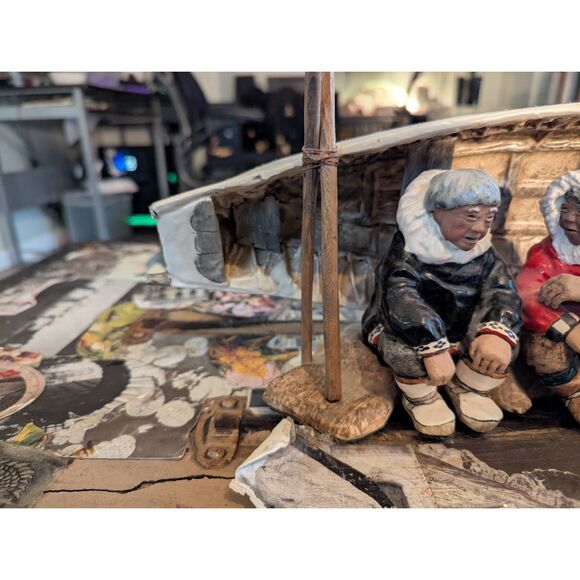 1963 C Alan Johnson Whale Feast Scene - Extremely Rare Inuit Figurine Decor - Picture 5 of 10